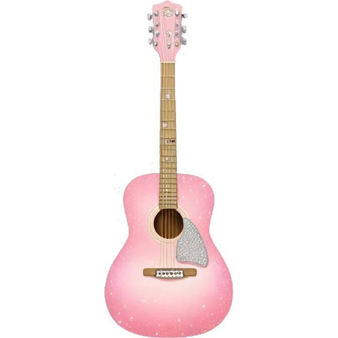 Realistic pastel pink acoustic guitar with sparkly shiny diamonds on it. emoji