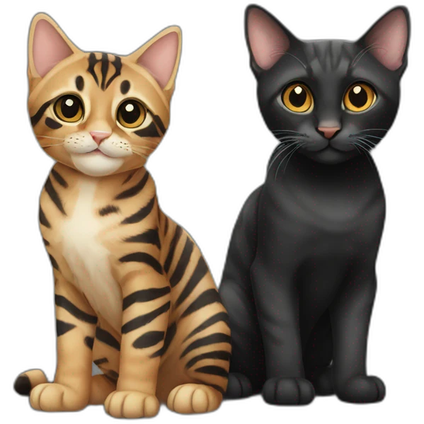 two-cats-bengal-and-cat-black-kitten-together emoji