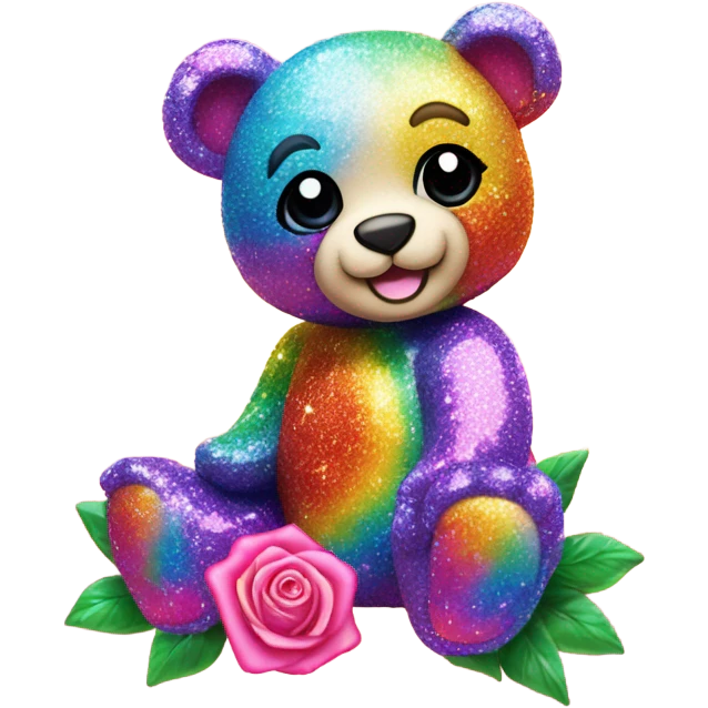 Lisa frank glitter bear with rainbow roses emoji