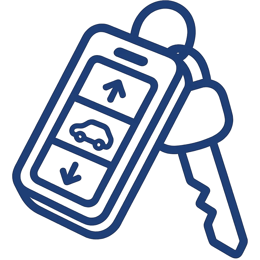 car remote key, flat icon, minimal, blue and white emoji