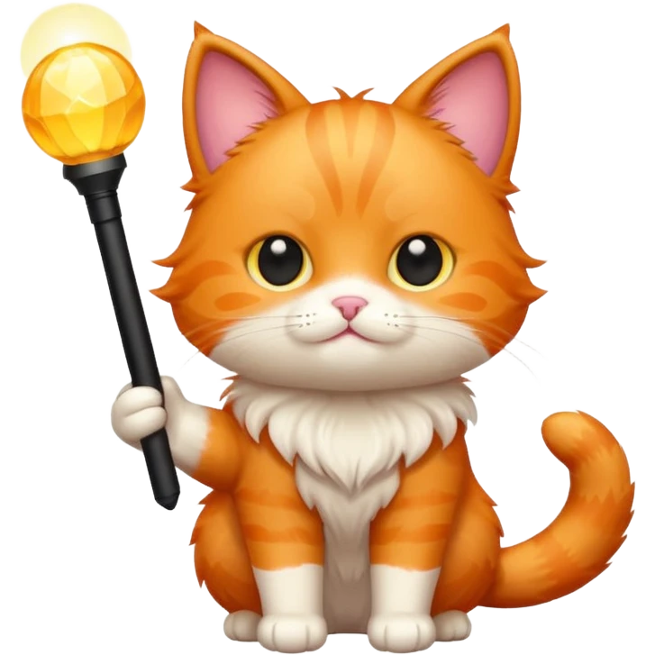 chibi cute orange cat holding a light stick emoji