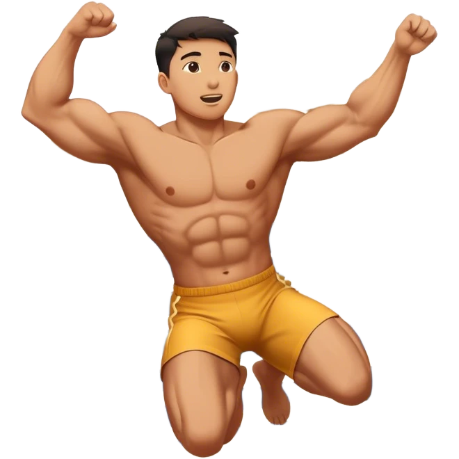 Buff Asian guy jumping off building emoji