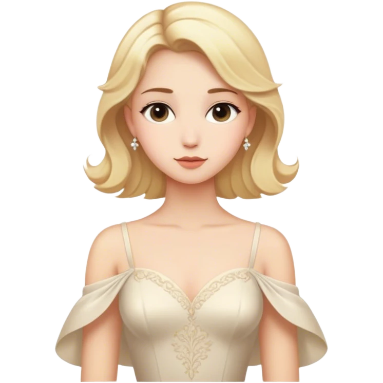 Cinematic Timeless Cinderella Portrait Emoji, rendered in a realistic, simplified vector style. Depict a classic Cinderella with delicate fair skin, beautifully styled blonde hair, and a calm, content expression, dressed in her iconic gown. The design is highlighted by a soft glowing outline and gentle, enchanting luminosity, capturing the essence of pure fairy-tale elegance. emoji