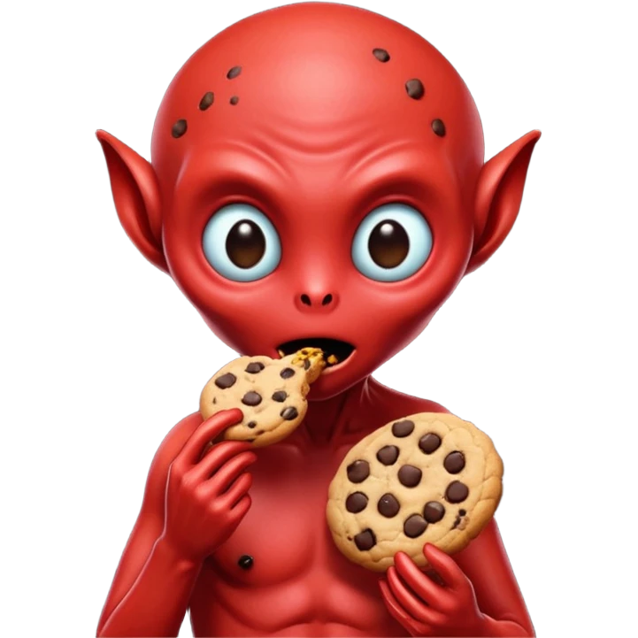 red alien eating cookie emoji