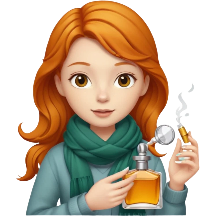 Ginger girl , cute, perfume in her hand, in autumn  emoji