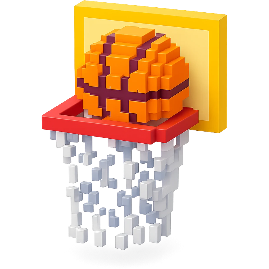 Voxel-style basketball in a net, variation 2 emoji