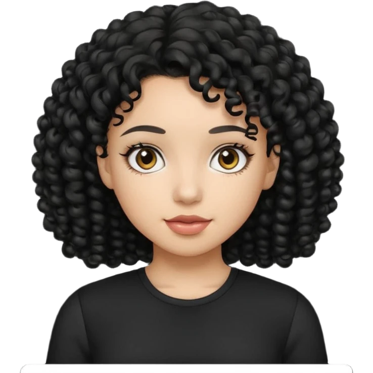 girl, black curly hair, black top emoji