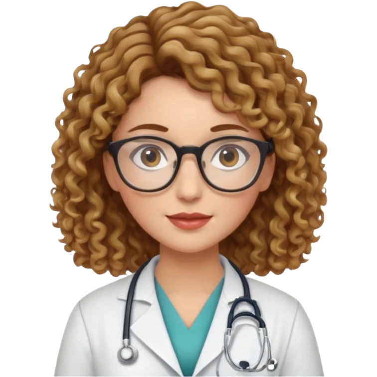 doctor woman with brown  curly hair with blonde highlights, she has glasses emoji