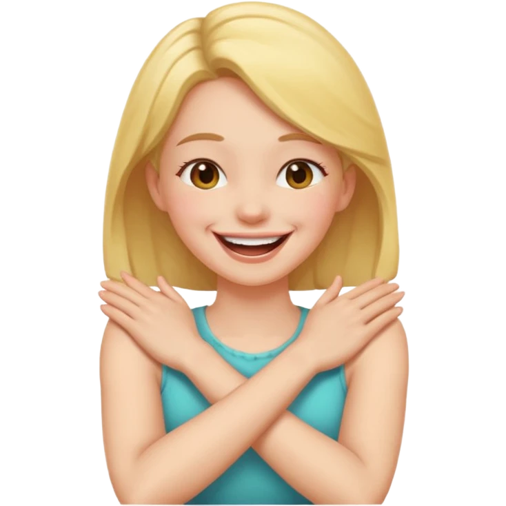 Arms crossed holding neck laughing girl emoji