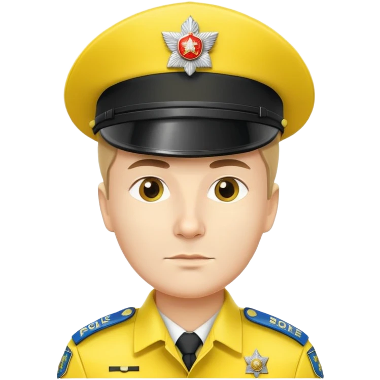 Russian police officer with bright yellow hat and yellow uniform, standing at attention emoji