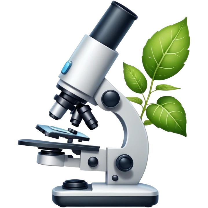 An icon featuring a microscope, a DNA strand, and a plant, symbolizing biology. The design includes animal cells, a leaf, and scientific formulas, representing the study of living organisms and ecosystems. Transparent background highlights biological research and discovery. emoji