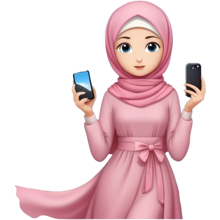 Turkish beautiful finish Konya girls blue eyes with lovely cherry blossom hijab long tail dress and she takes photo from sky emoji