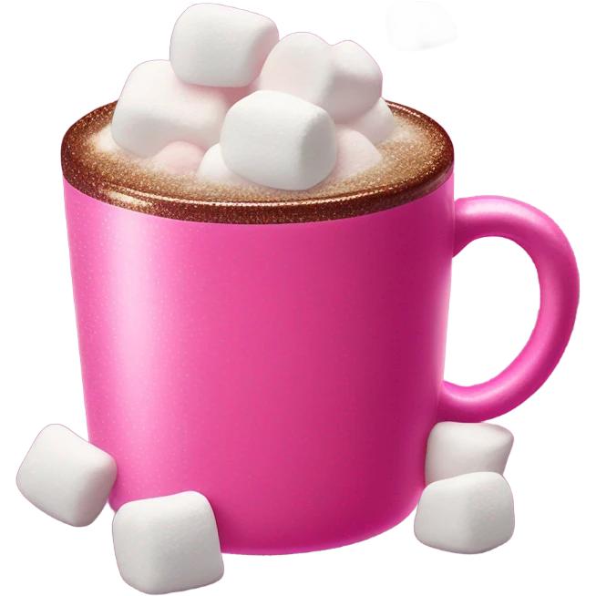 Hot coco with a hot pink sparkly mug and marshmallow  emoji