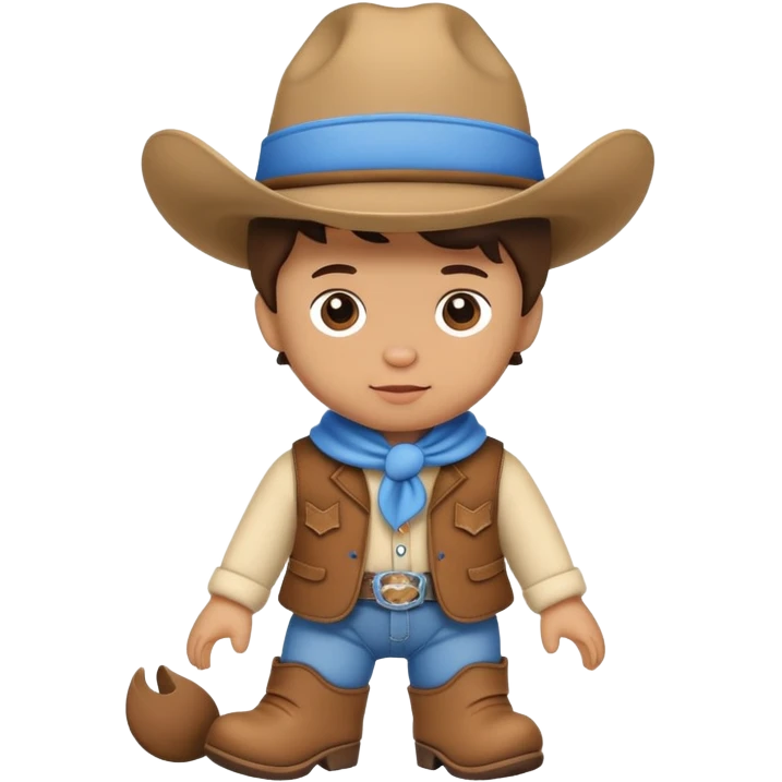 A soft plush baby cowboy doll with a blue hat and tiny boots emoji