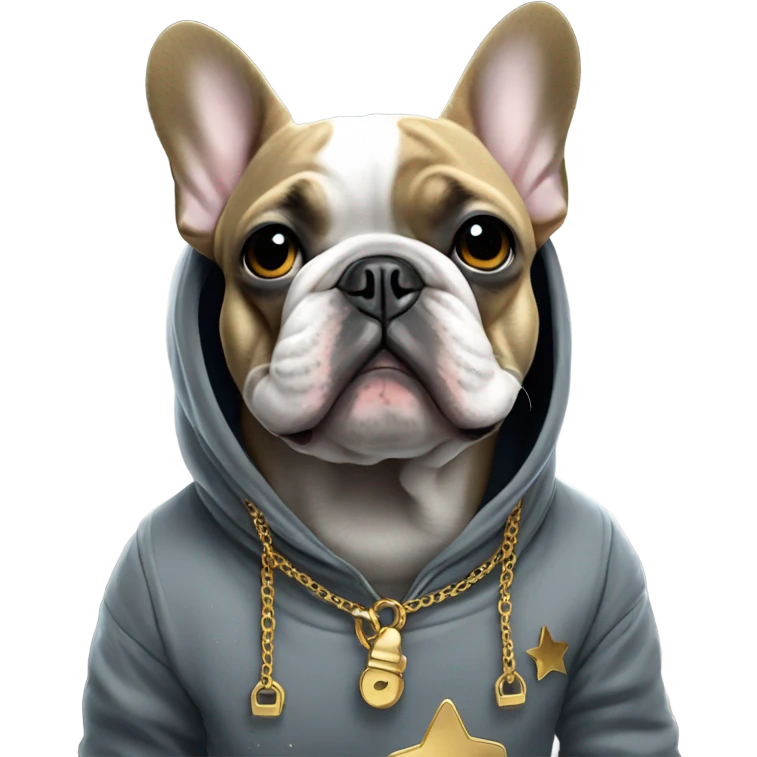 french bulldog in space wearing a gray hoodie and gold chain emoji