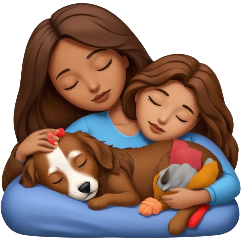 Brown hairs woman sleeping with brown long haired dog emoji
