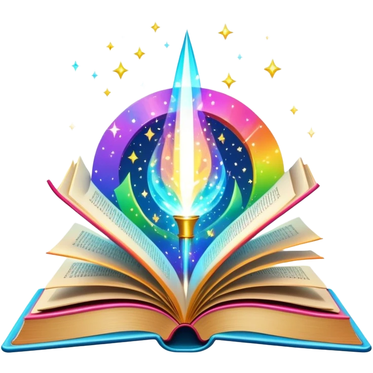 Bright colorful book with magical sparkles emanating from it emoji