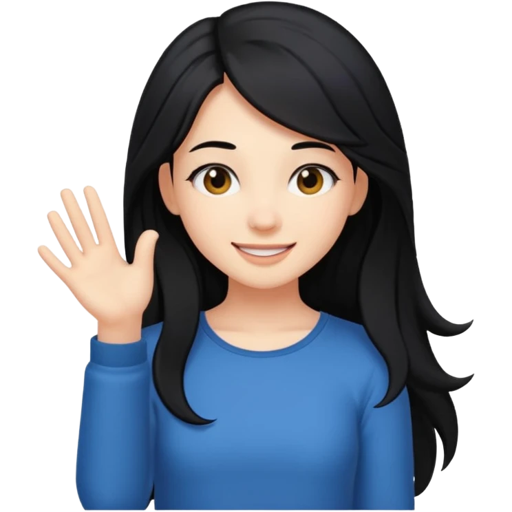 cewe rambut panjang hitam ceria keliatan setengah badan dan badannya kayak lagi nyender ke sesuatu di sebelahnya emoji