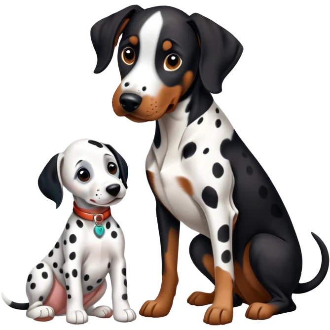 1 Dalmatian adult + 1 dobermann puppy emoji