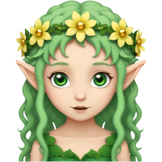 tiny Elf with Flower Crown, curley hair emoji