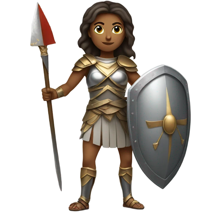 Female greek warrior, spear, shield, armour emoji
