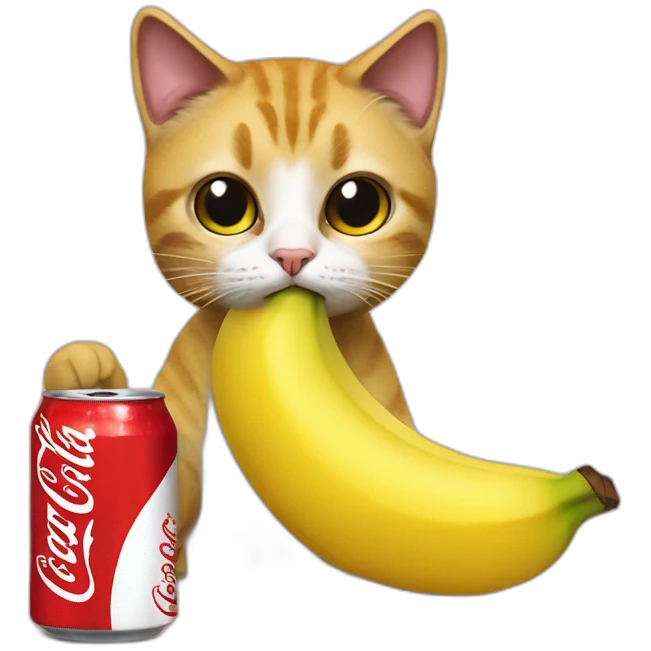 a cat dressed as a banana drinks Coca Cola emoji