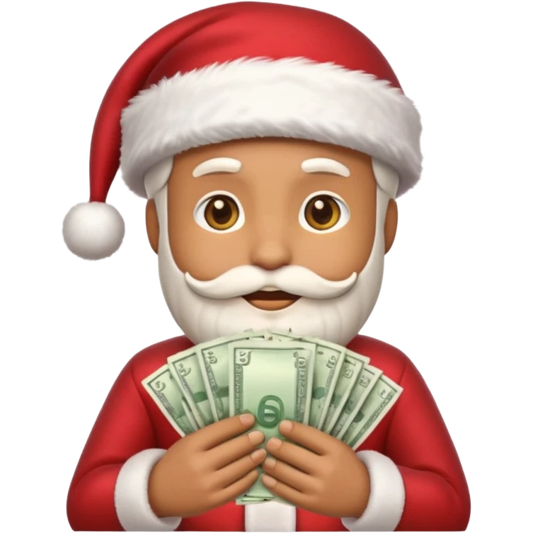 A confident rich emoji face wearing a Santa hat, money stacks, casino vibe, New Year theme, premium 3D emoji style, sharp details, no text, isolated on transparent background emoji