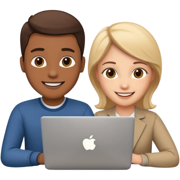 video meeting via laptop 2 people talking and smiling emoji