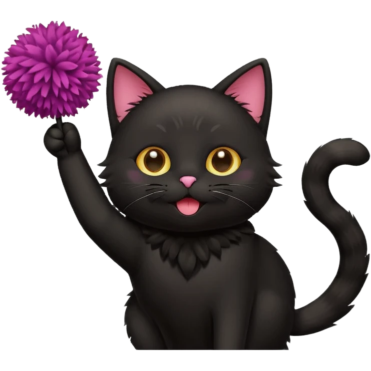 cheerleading black cat with pom pom emoji