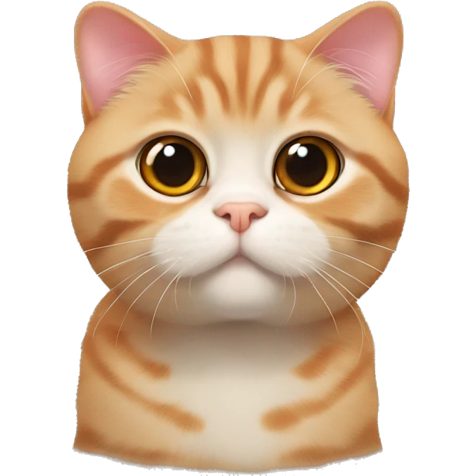 Red Scottish Fold cat. He has large round eyes, large pupils and characteristic lop-eared ears. He looks straight into the camera, creating an impression of surprise. The cat's fur is soft and fluffy, and the expression on his face is very cute. emoji