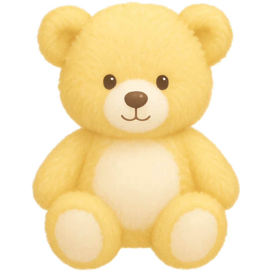 Change the teddy bear's fur to yellow and white, keep it soft and plush, no shadows, flat lighting, no background. The style should maintain the original look of the teddy bear. emoji