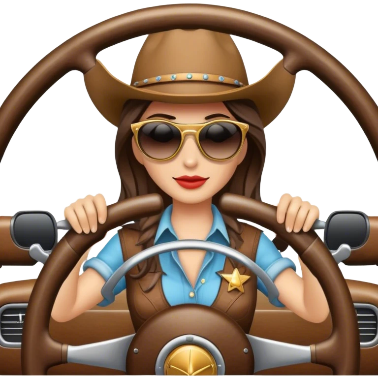 Cowgirl wearing sunglasses behind steering wheel emoji