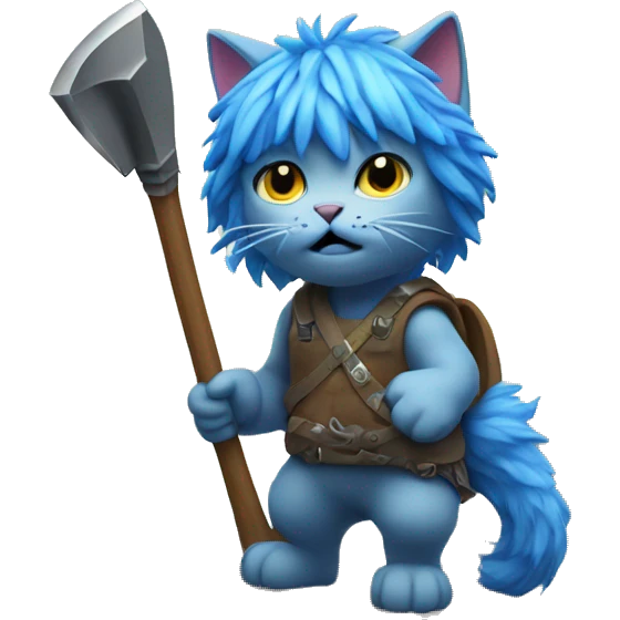 Cat with blue wig and axe climbing on a mountain  emoji
