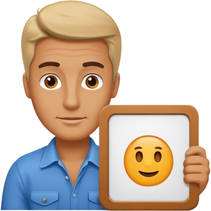 A guy from the 80’s holding a large blank sign emoji