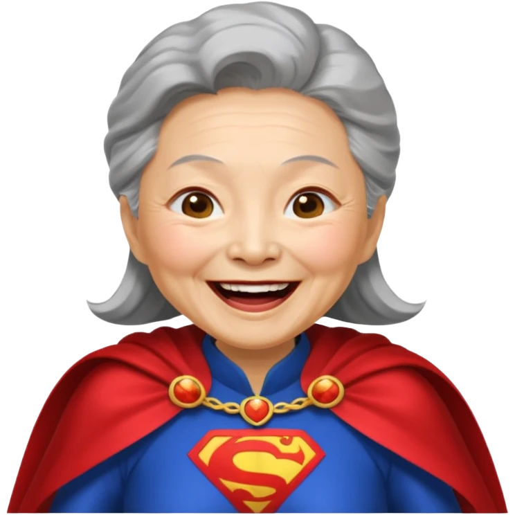 Laughing crazily elderly Chinese superwoman emoji