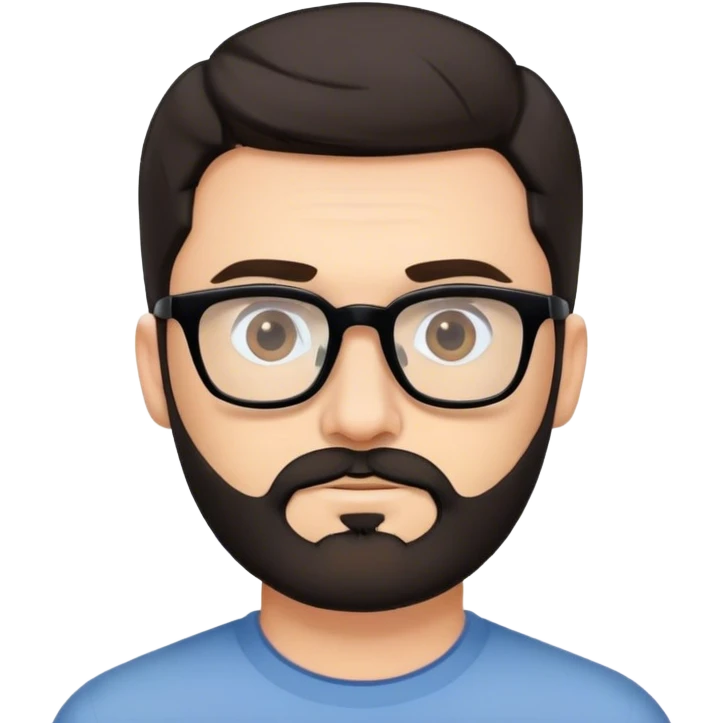 Portrait of a caucasian man early 40s, short dark hair and dark beard, dark rimmed glasses emoji