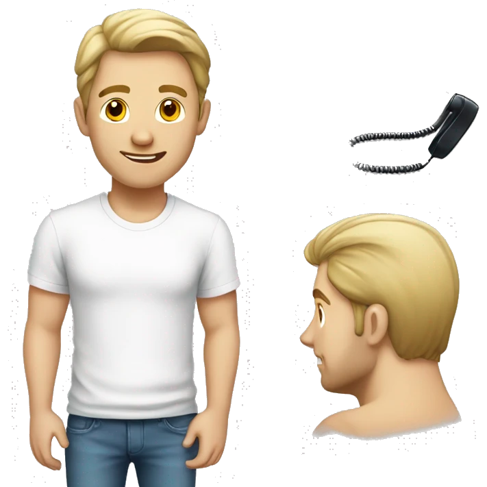 caucasian male white tshirt phone call emoji