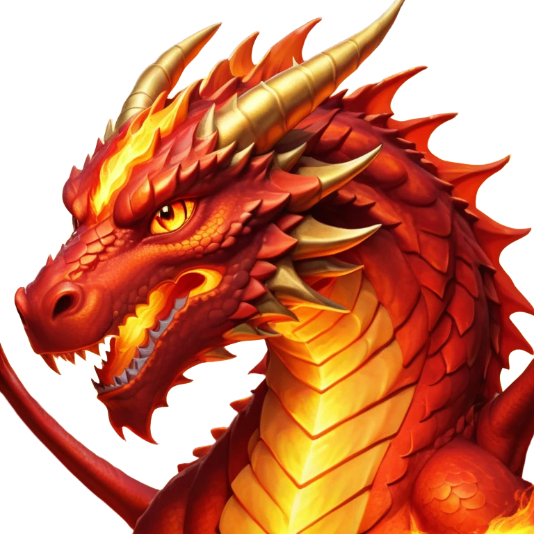 cinematic-noble-fierce-fire-dragon-portrait-emoji,-poised-and-imposing,-with-a-muscular,-scaled-body-ablaze-in-fiery-hues-of-crimson,-molten-orange,-and-molten-gold,-and-intense,-burning-eyes-that-mirror-the-heart-of-a-volcano;-rendered in detail emoji