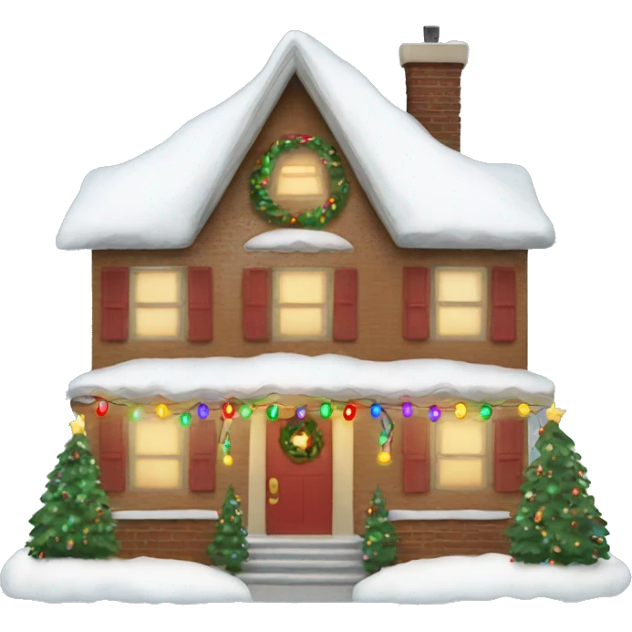 christmas house with lights on and garland emoji