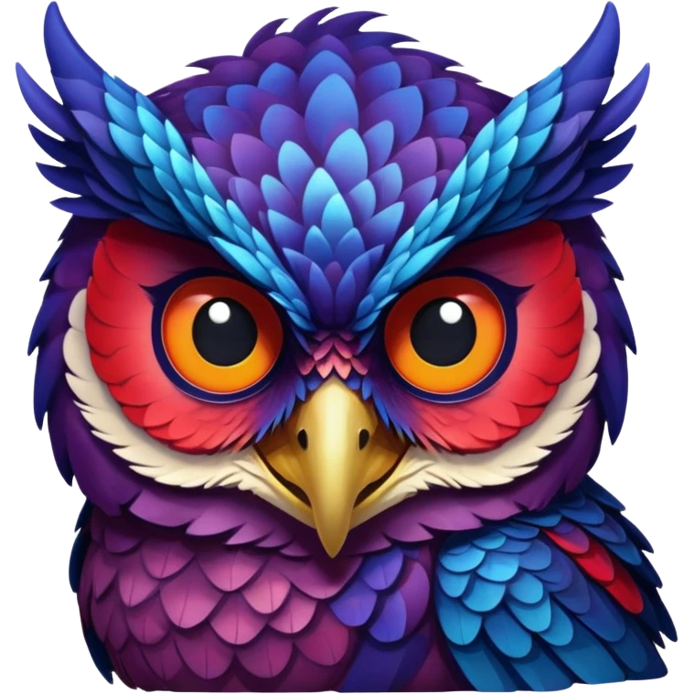 Owl dragon hybrid front facing dark purple and blue and red emoji