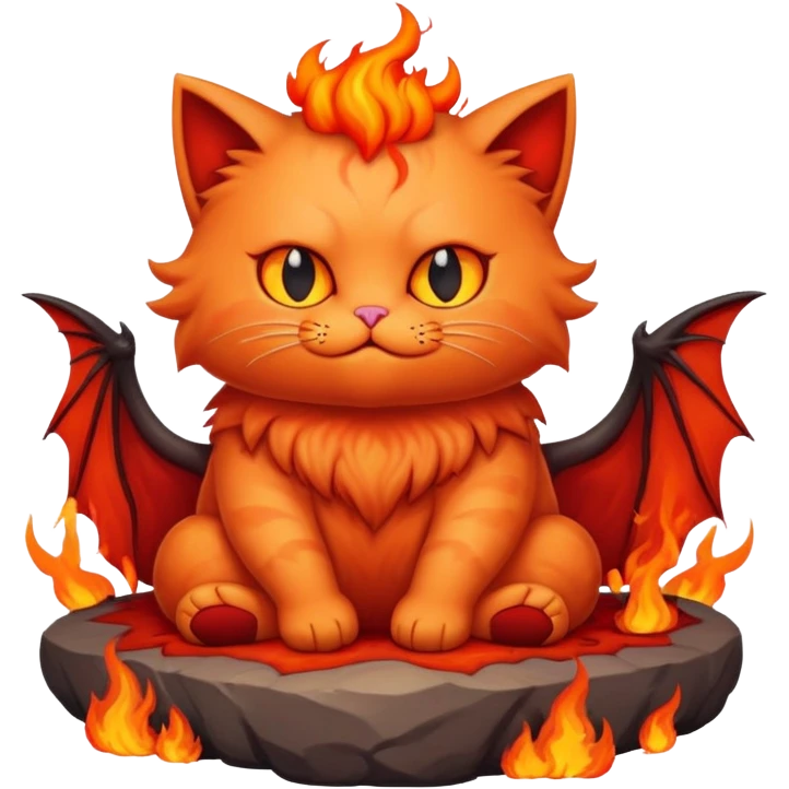 Insanely kitty sitting on a devil thrown in the middle of hell emoji