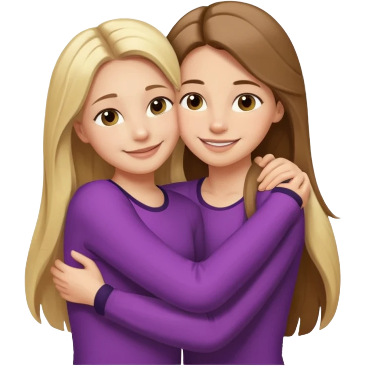 A beautiful mother with long brown hair hugging her cute 12yr old blonde hair daughter emoji