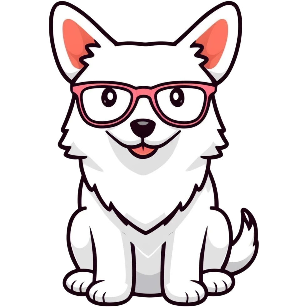Dog wearing glasses with a sweet smile emoji