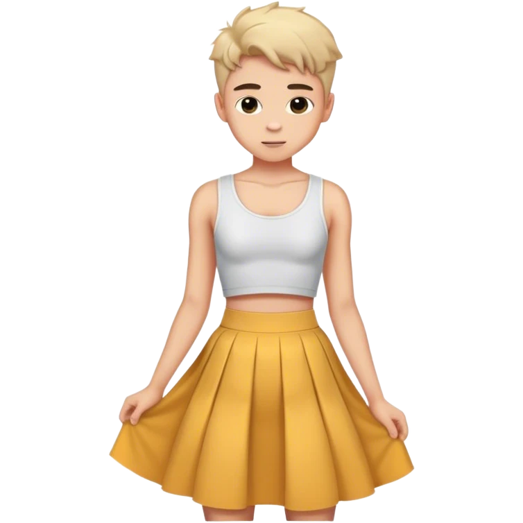 cute boy wearing crop top and high waist skirt flirting emoji