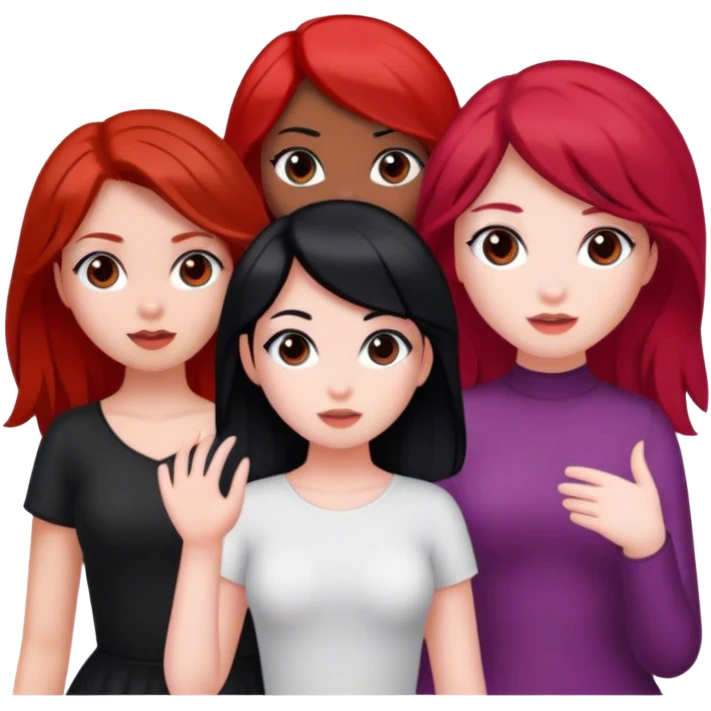 Group of 3 girls, black hair and white skin, red hair and white skin, brown hair and brown skin emoji