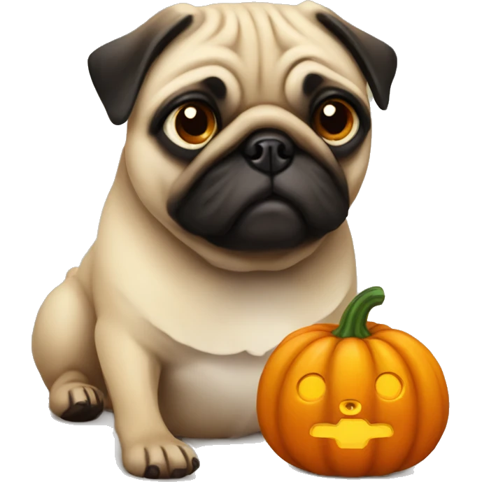 Pug with pumpkin emoji