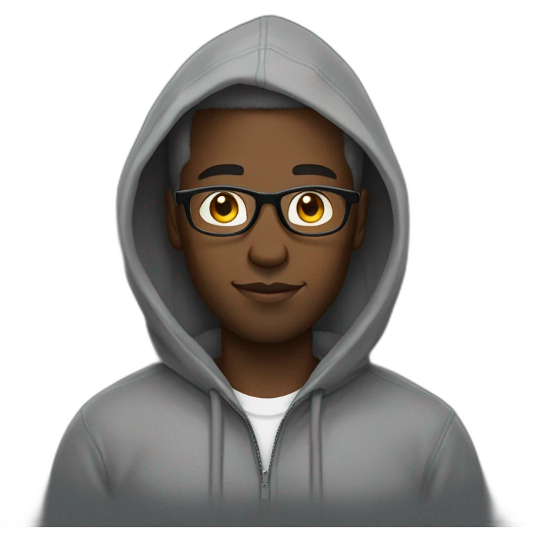 Black man wearing a grey hoodie that is unzipped with glasses. The hood is not on his head emoji