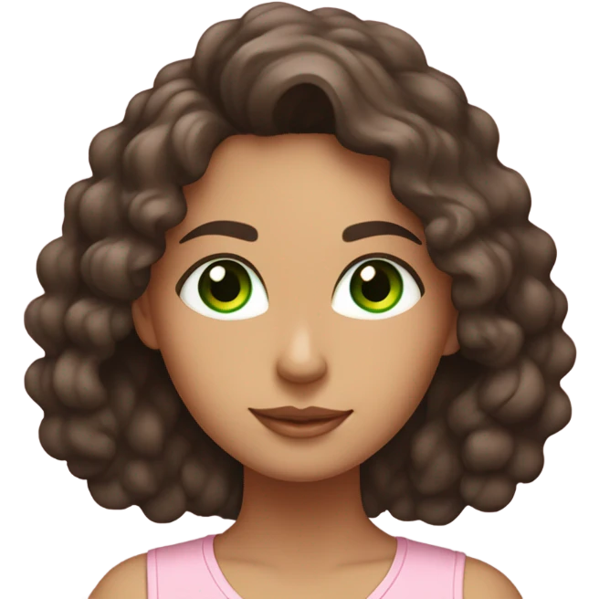 Dark brown long curly hair and green eyes yoga beautiful young woman in light pink pink pink clothes sitting on a yoga mat emoji