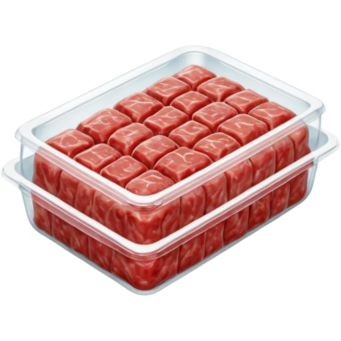 A 3D cartoon pack of minced meat wrapped in transparent plastic, supermarket-style packaging, top angle, Memoji-style. emoji