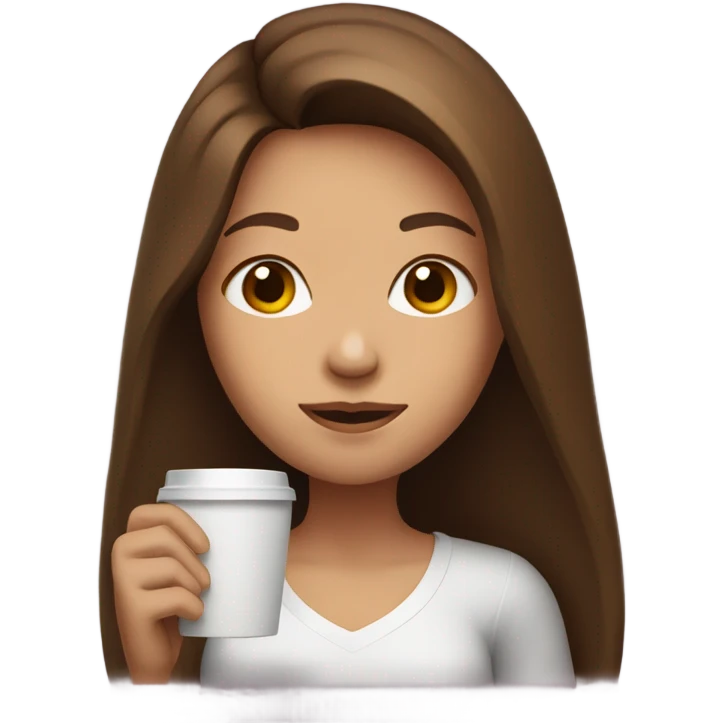 Girl with long brown hair drinking coffee  emoji